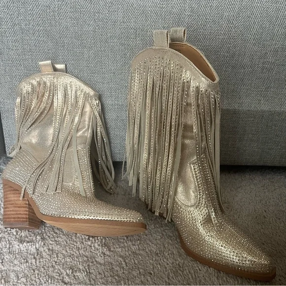 Jessica Simpson paredisa Fringe Gold western Boots size 6.5 - Picture 4 of 11